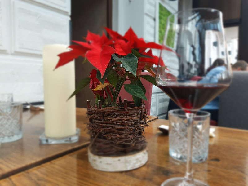 Christmas decoration and wine at Satlava Restaurant in Hradec Kralove