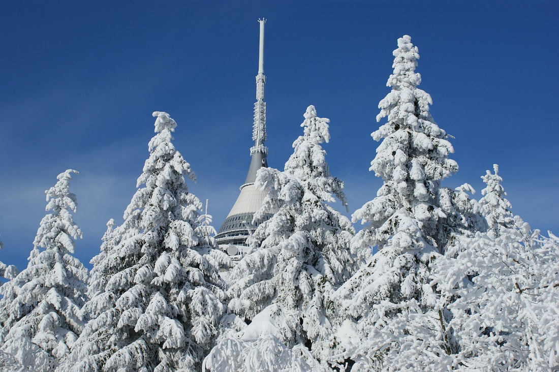 Ještěd mountain and TV tower in winter