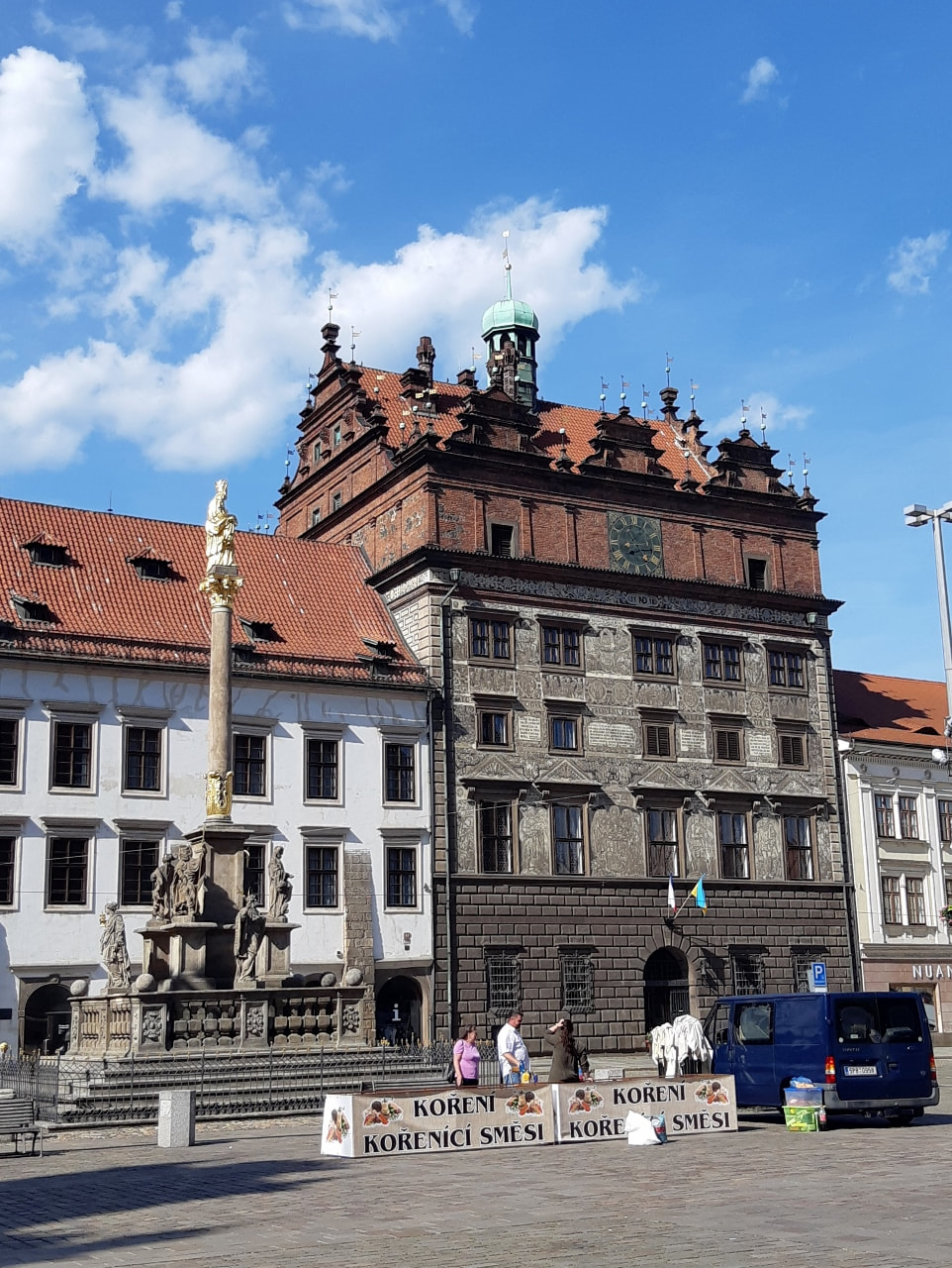 The Renaissance town hall and plague column in Pilsen